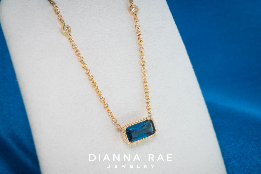 London Blue Topaz Pendant with Diamond Accented Chain