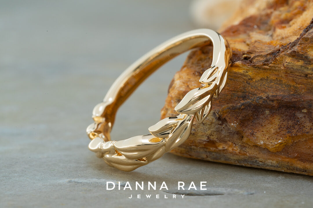 Lady's 14K Yellow Gold Wedding Band With Leaf Detail - Image 2