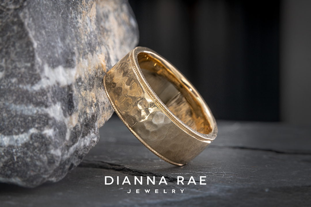 14k Yellow Gold Men's Band with Hammered Finish