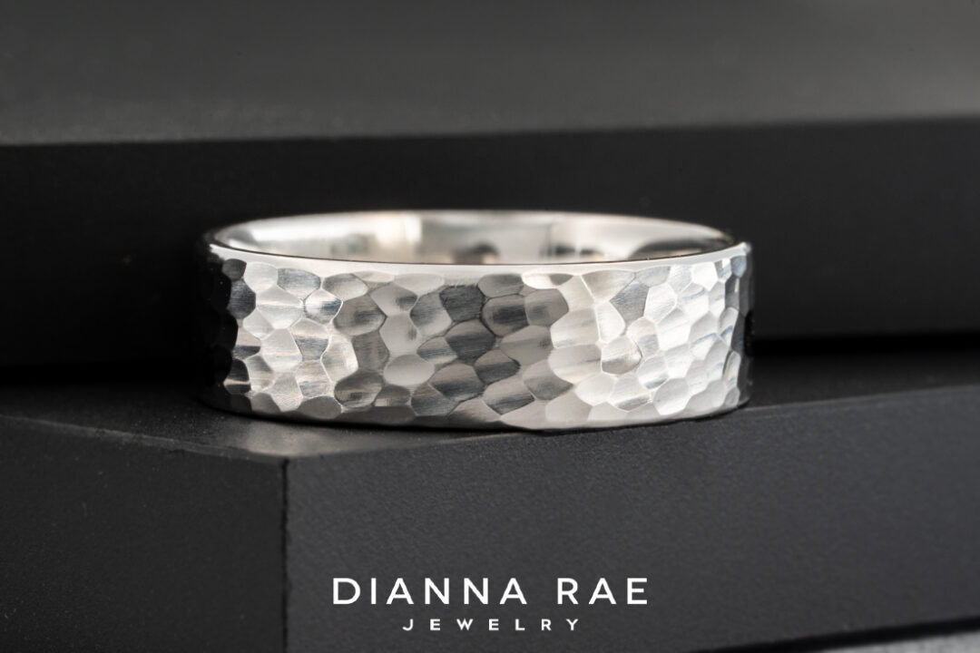 White Gold Band with Hammer Finish - Image 2