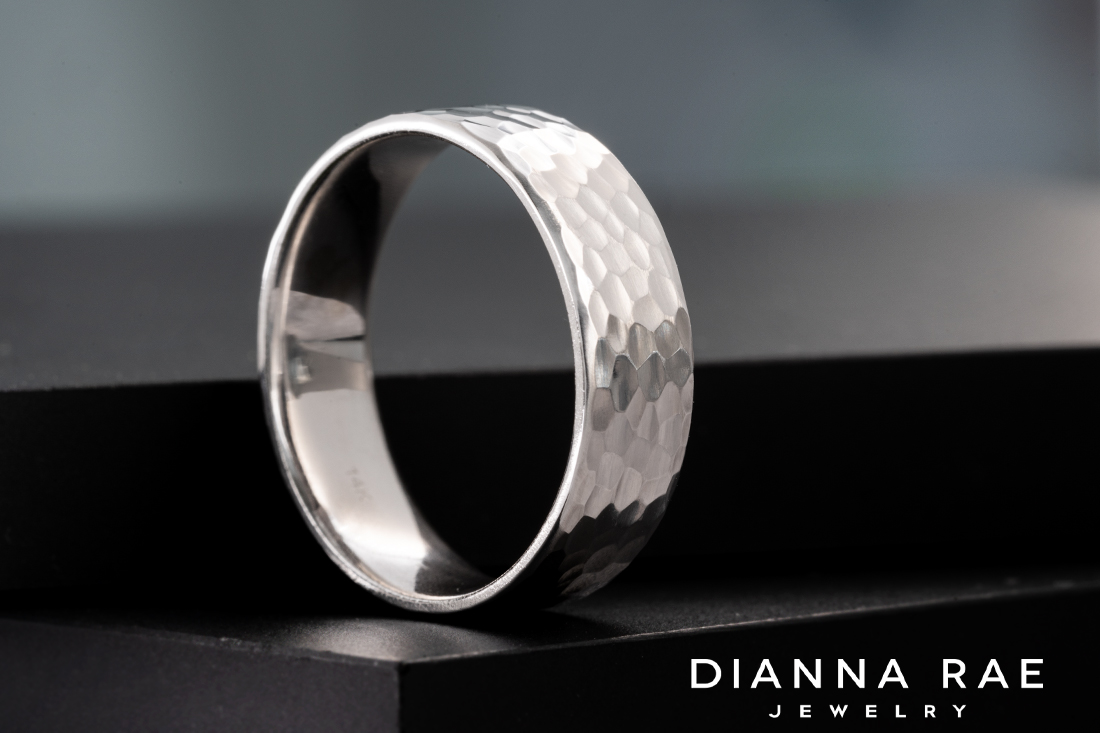 White Gold Band with Hammer Finish
