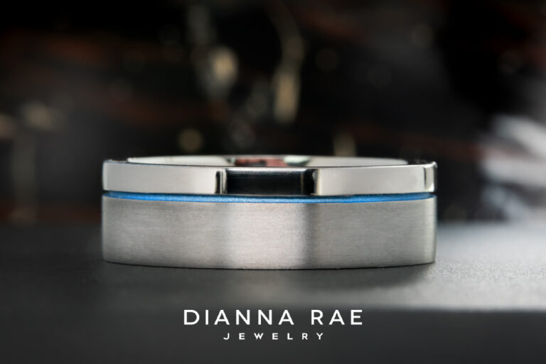 Men's Polished Tantalum Ring with Blue Cerakote Inlay