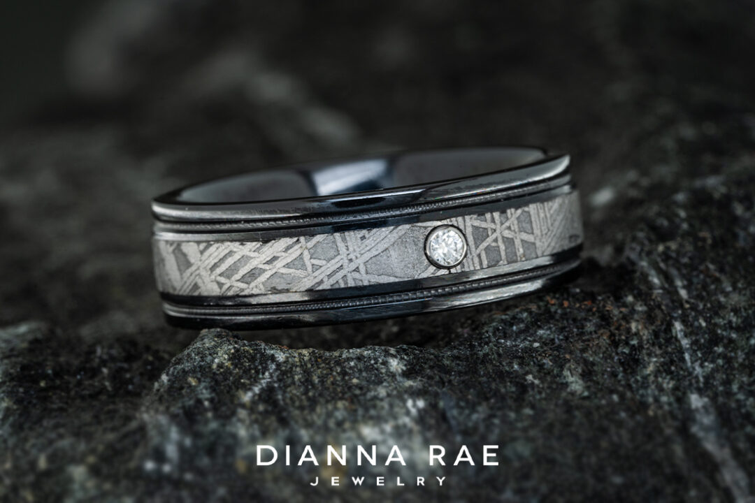 Men's Meteorite Ring with Space Diamond