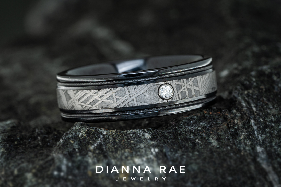 Men's Meteorite Ring with Space Diamond