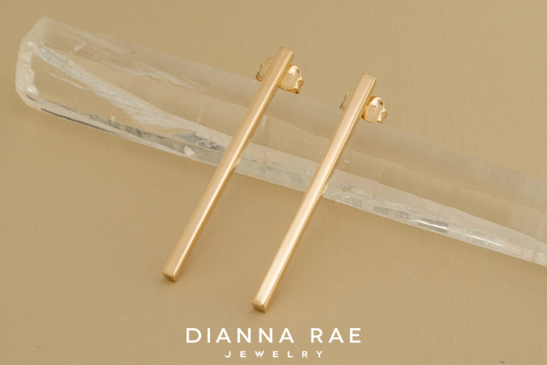 14K Yellow Gold Square Drop Earrings