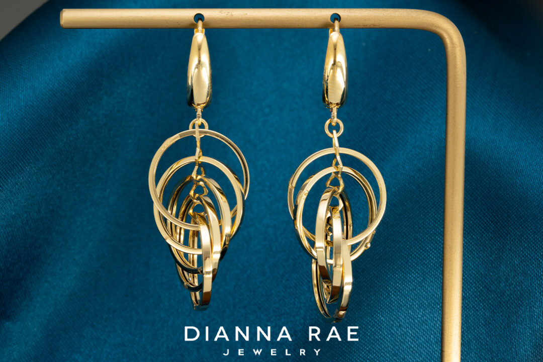 14K Yellow Gold Multi Hoop Dangle Earrings