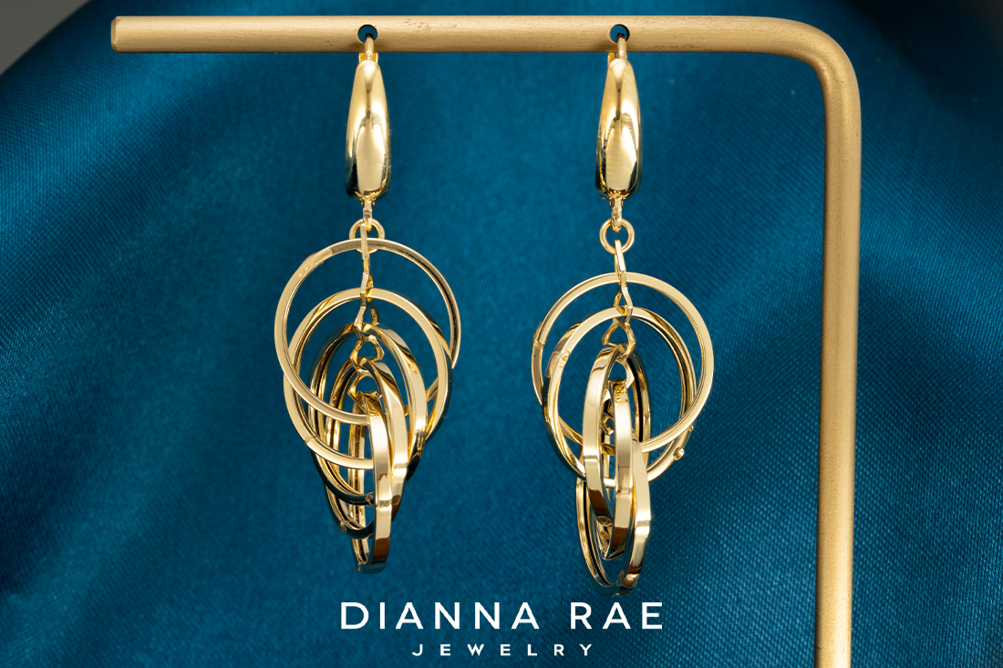 14K Yellow Gold Multi Hoop Dangle Earrings