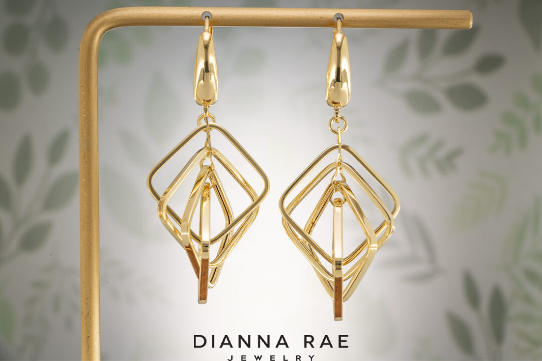 14K Yellow Gold Multi-Square Dangle Earrings