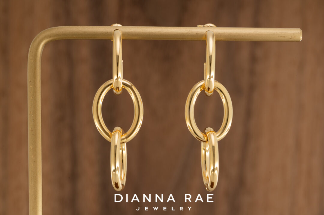 14K Yellow Gold Dangle Link Earrings