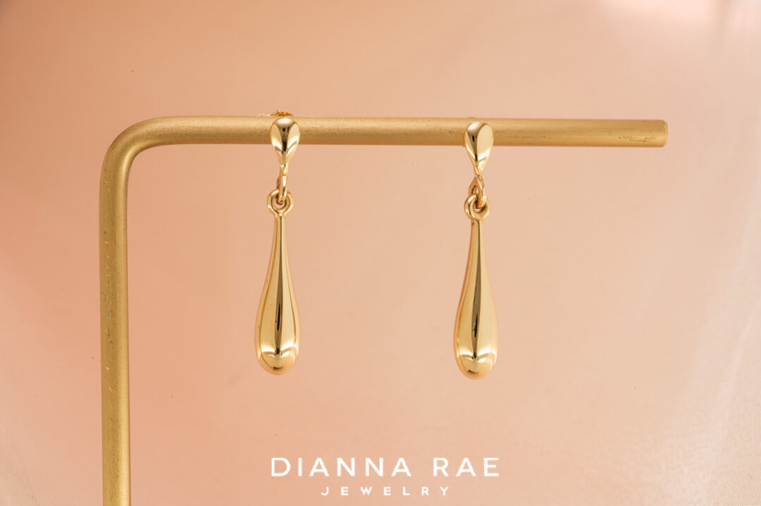 14K Yellow Gold Teardrop Post Dangle Earrings
