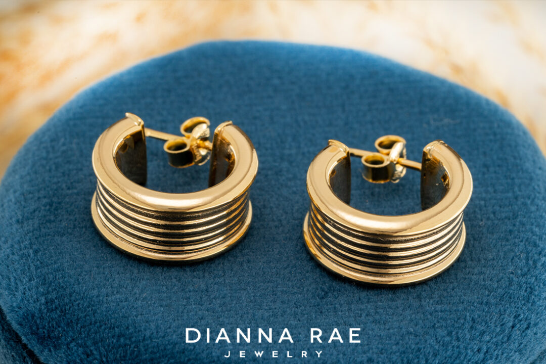 Gold Grooved Hoop Earrings - Image 2