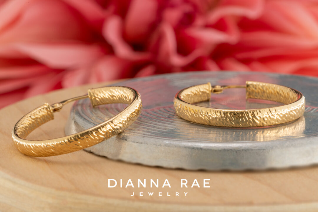 Yellow Gold Flat Textured Hoop Earrings