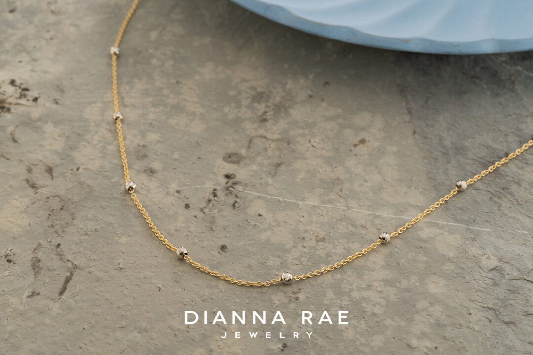 14K Yellow Gold Necklace With White Gold Beads