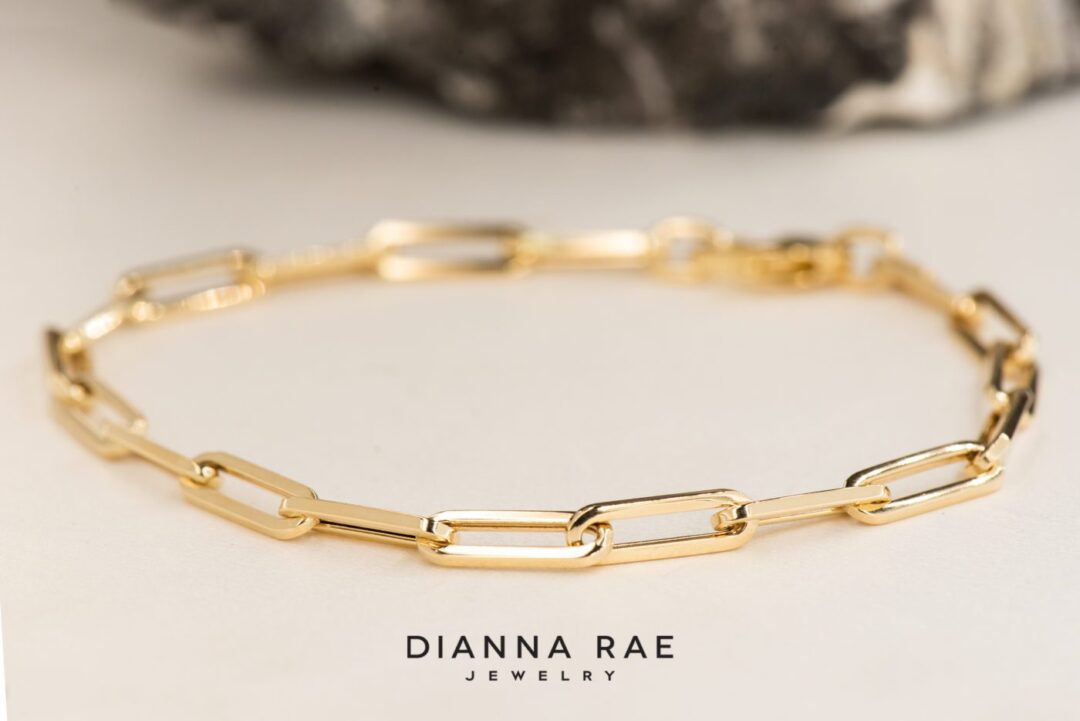 14k Yellow Gold Small Paper Clip Chain Bracelet - Image 2