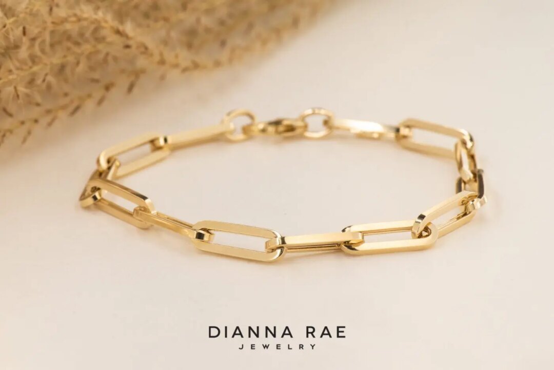 14k Yellow Gold Paper Clip Chain Bracelet
