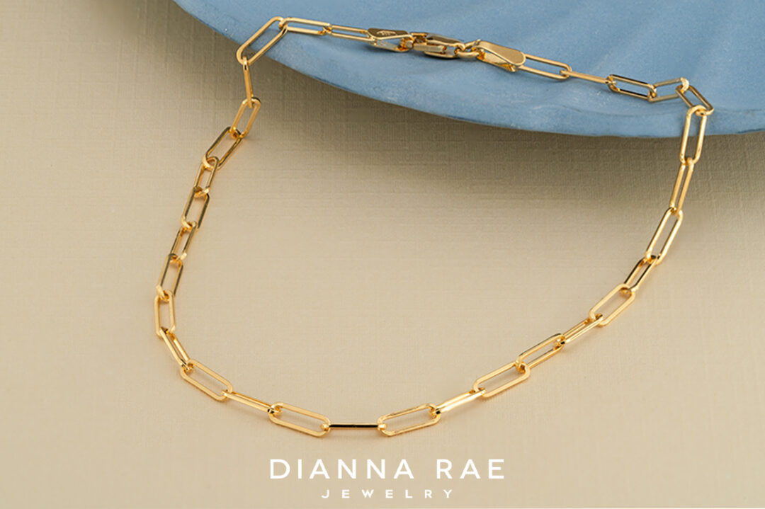 14K Yellow Gold Dainty Paperclip Bracelet