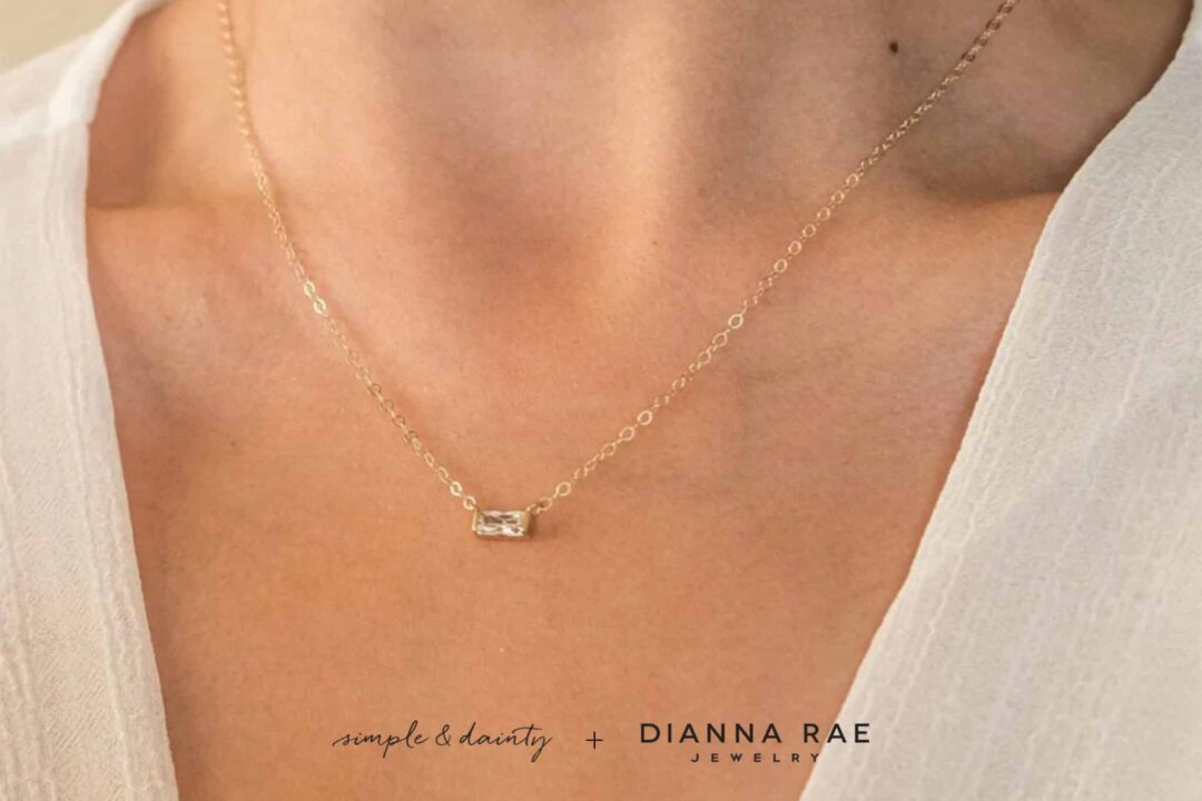14K Yellow Gold Filled Dainty Baguette Necklace - Image 2