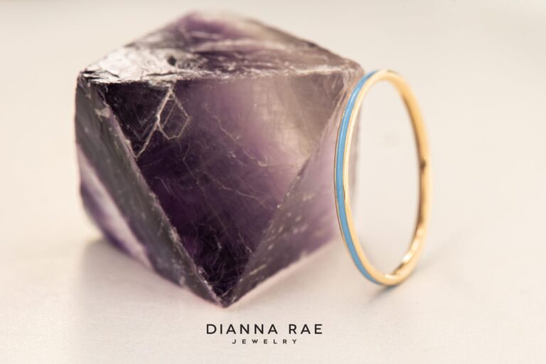 14K Yellow Gold Light Blue Enamel Stackable Band