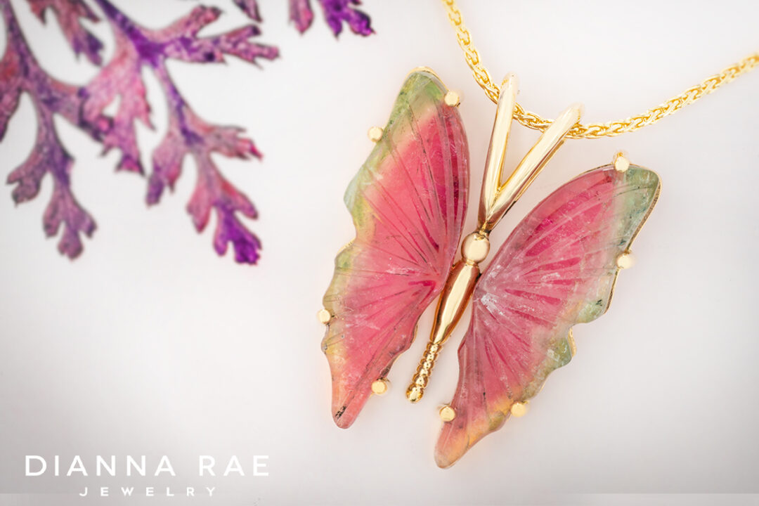 Watermelon Tourmaline Butterfly Pendant - Image 2
