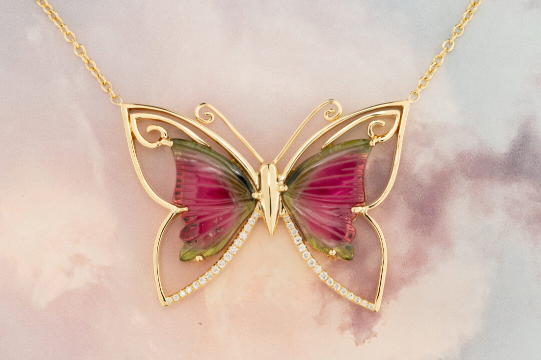 Tourmaline & Diamond Butterfly Pendant - Image 4