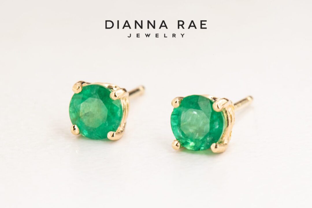 14K Yellow Gold Emerald Stud Earrings - Image 2
