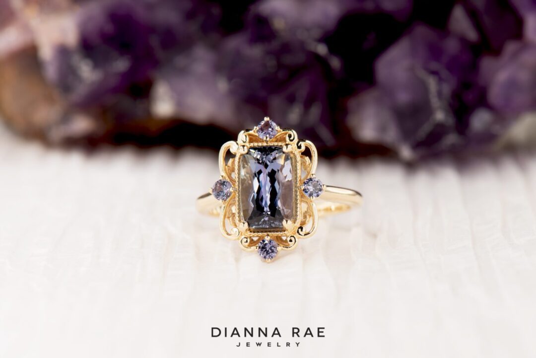 Second Look - Yellow Gold Peacock Tanzanite Ring with Color Change Garnet Accents - Image 3