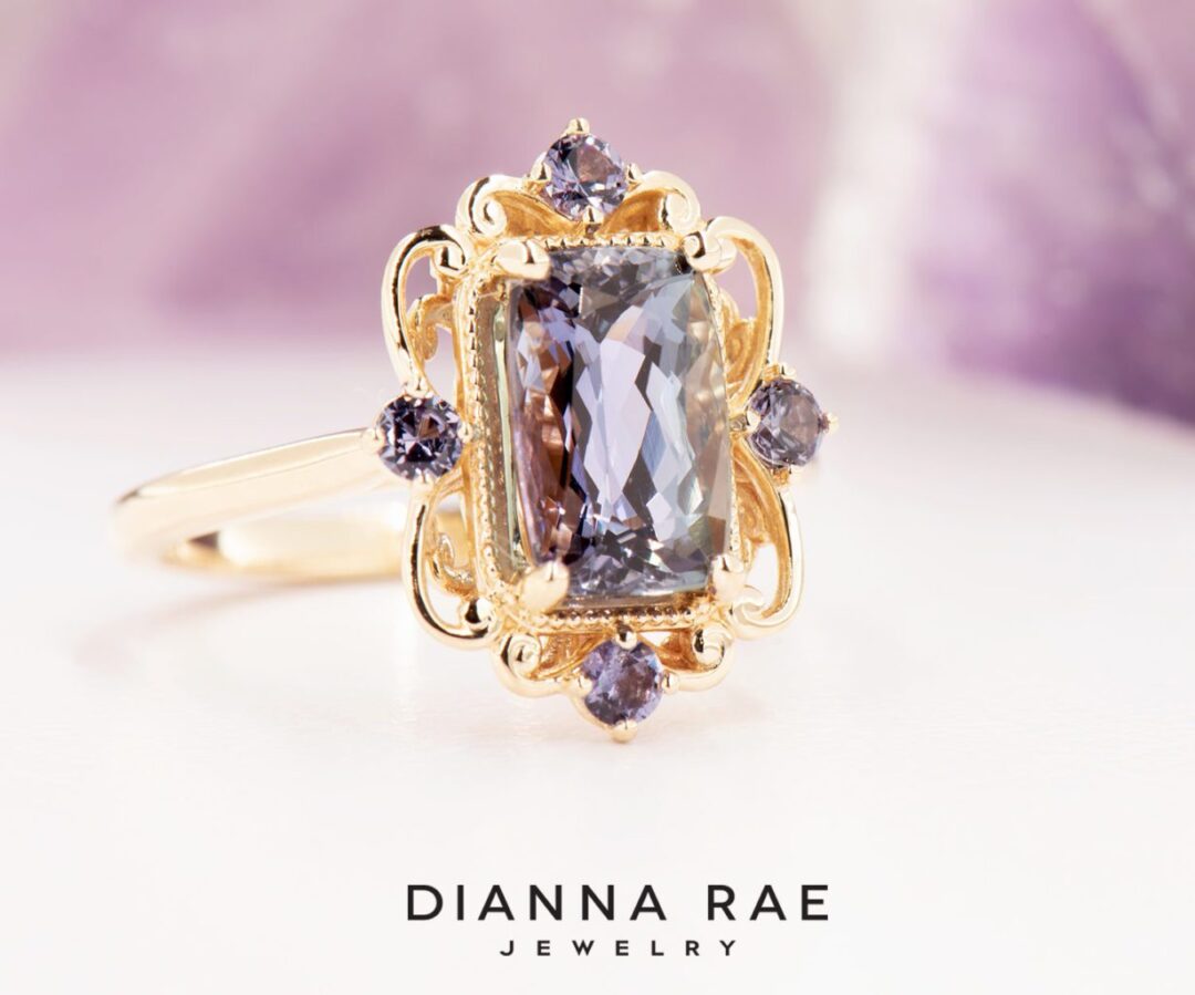 Second Look - Yellow Gold Peacock Tanzanite Ring with Color Change Garnet Accents - Image 4