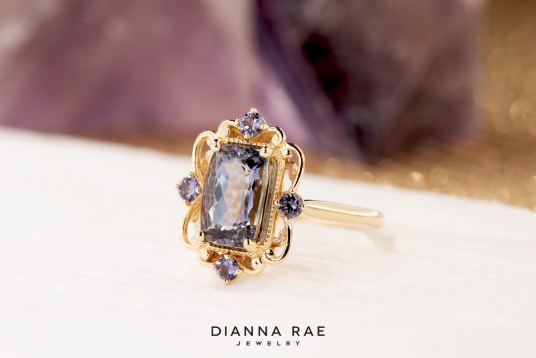 Second Look - Yellow Gold Peacock Tanzanite Ring with Color Change Garnet Accents - Image 2