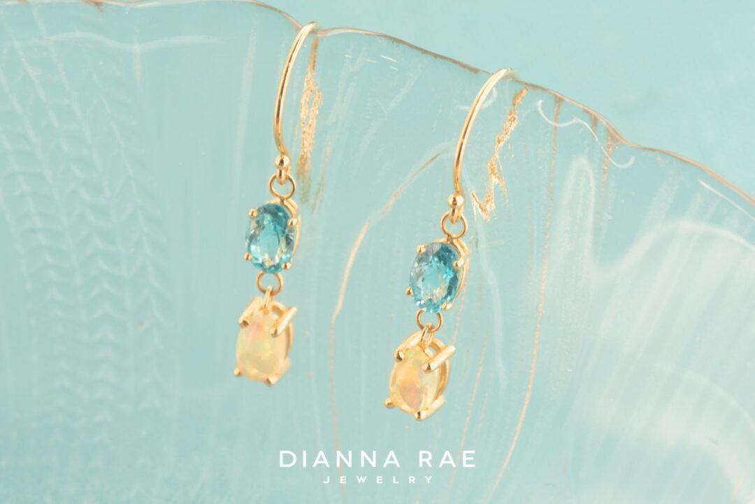 14k Yellow Gold Topaz and Opal Dangle Earrings - Image 2
