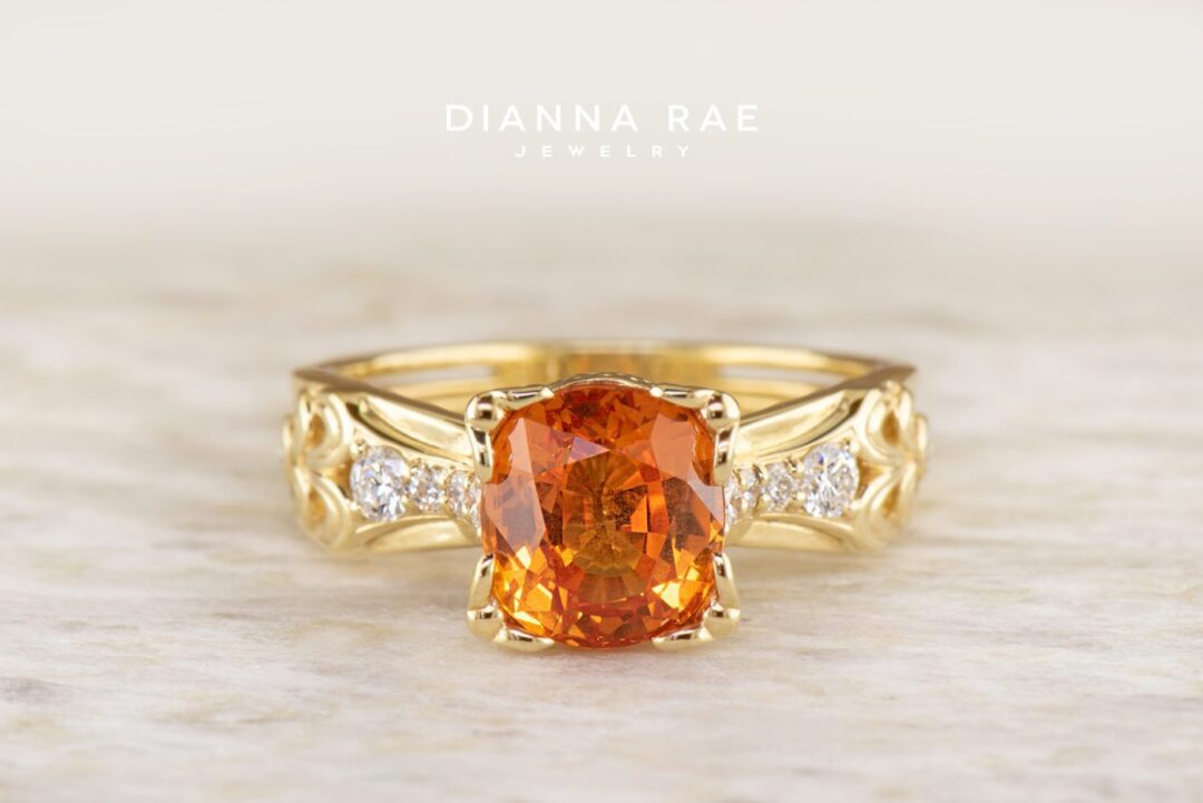 Royal Orange Sapphire Ring with Diamond Accents
