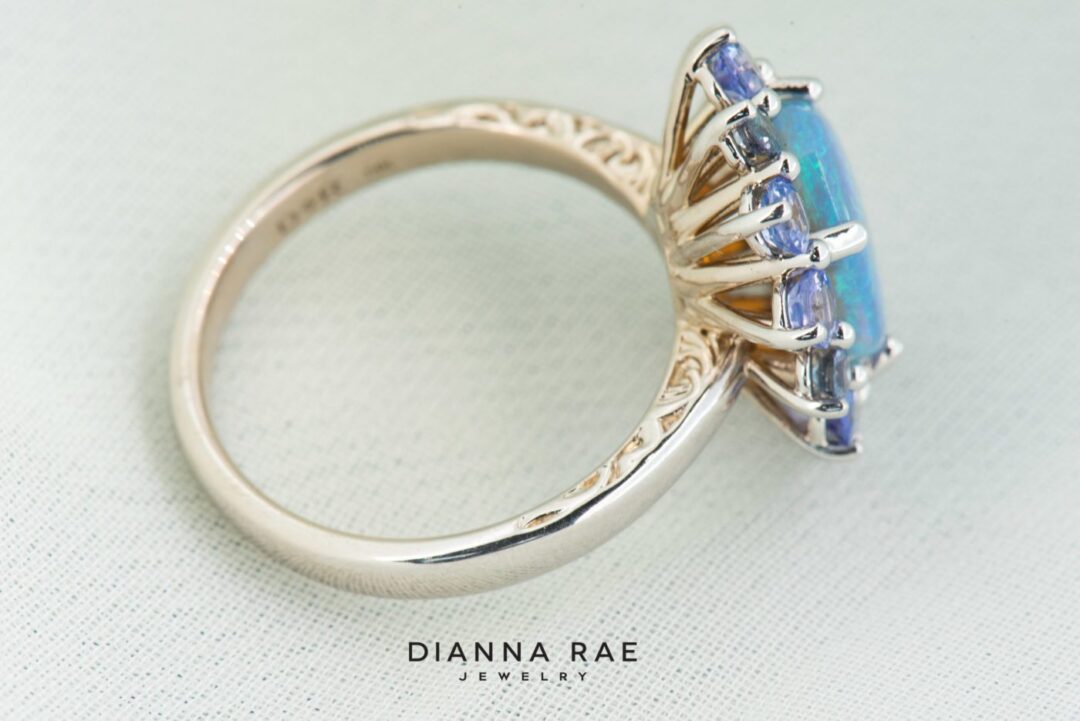 14k White Gold Opal, Tanzanite and Alexandrite Cluster Ring - Image 2