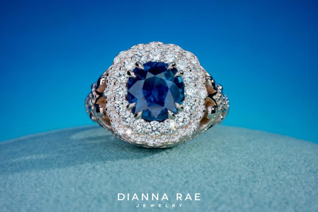 Blue Summit - Yellow Gold Sapphire Ring with Vintage Inspired Diamond Accents - Image 2