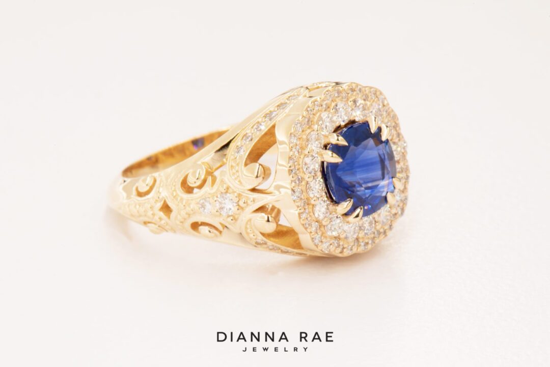 Blue Summit - Yellow Gold Sapphire Ring with Vintage Inspired Diamond Accents - Image 5