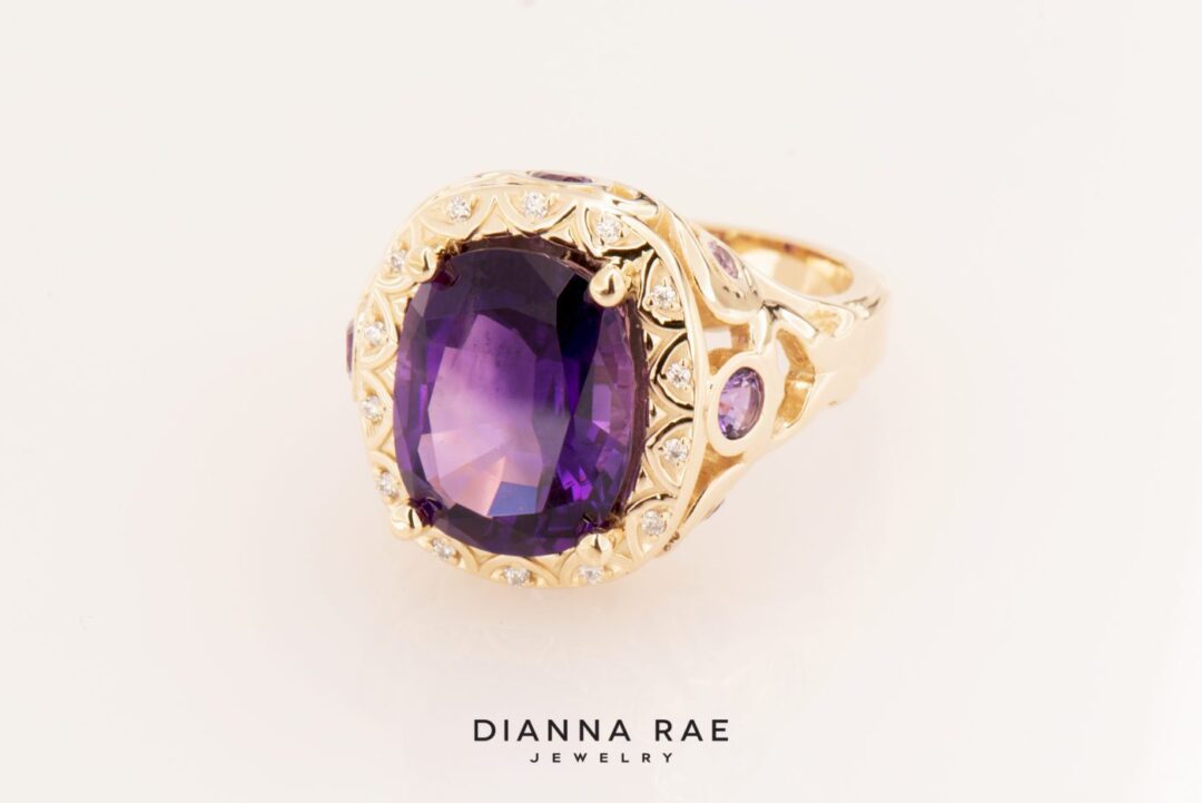 Royal Romance - Yellow Gold Amethyst Ring with Diamond and Amethyst Accents - Image 2