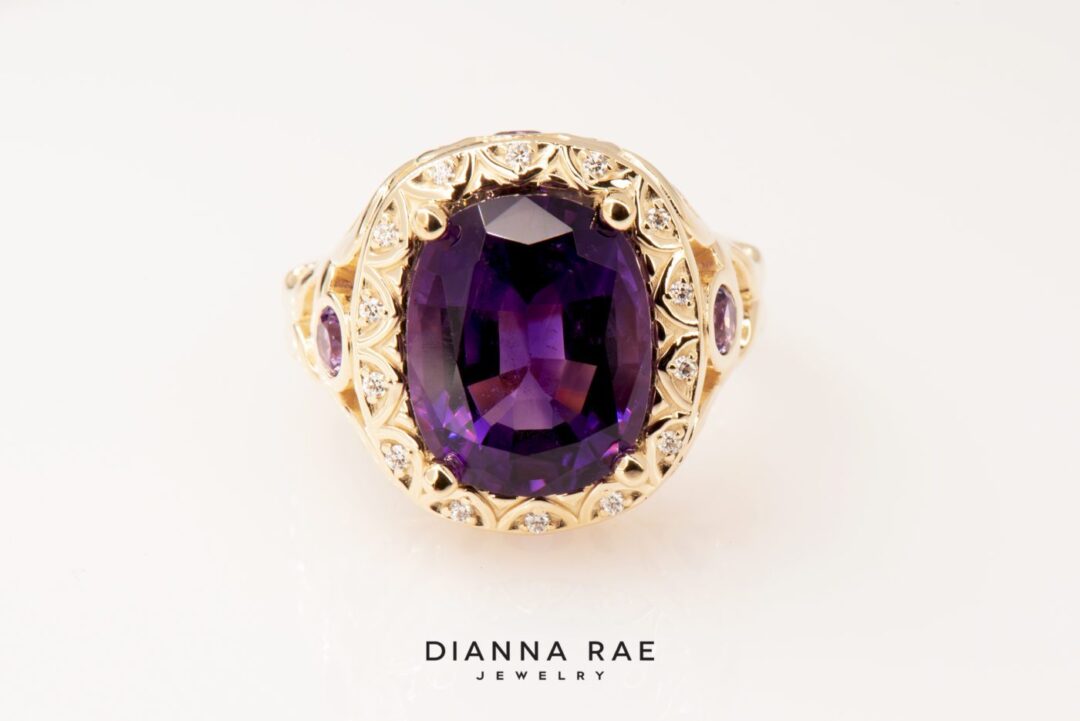 Royal Romance - Yellow Gold Amethyst Ring with Diamond and Amethyst Accents