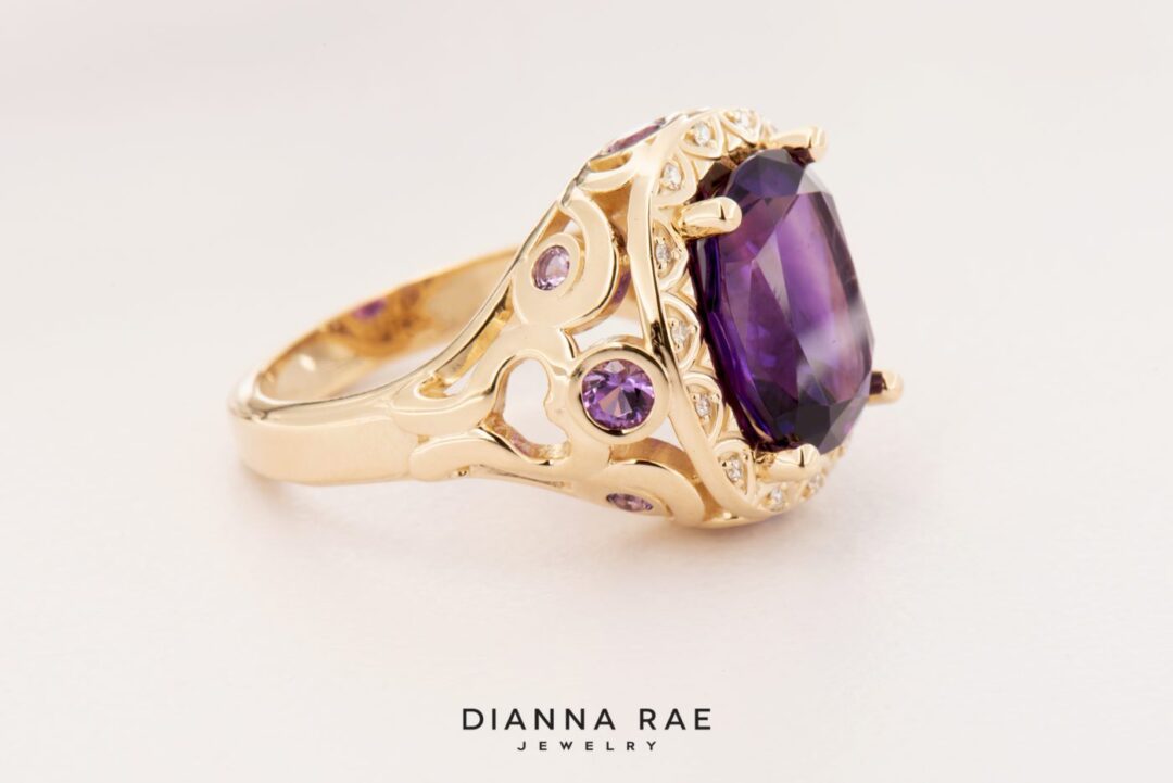 Royal Romance - Yellow Gold Amethyst Ring with Diamond and Amethyst Accents - Image 3