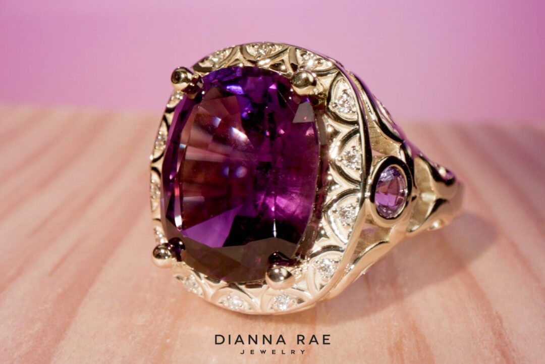 Royal Romance - Yellow Gold Amethyst Ring with Diamond and Amethyst Accents - Image 4