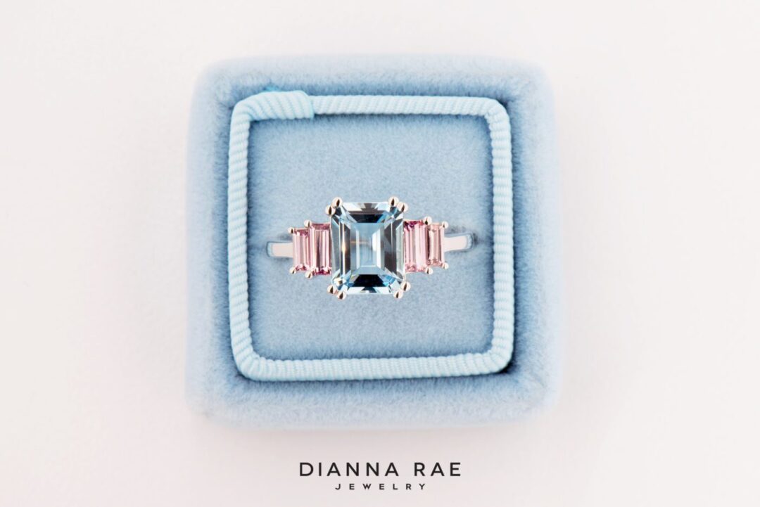 Perfect Pastel - White Gold Aquamarine and Pink Garnet Five Stone Ring