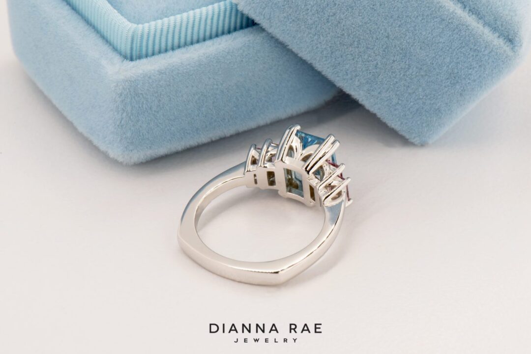 Perfect Pastel - White Gold Aquamarine and Pink Garnet Five Stone Ring - Image 3