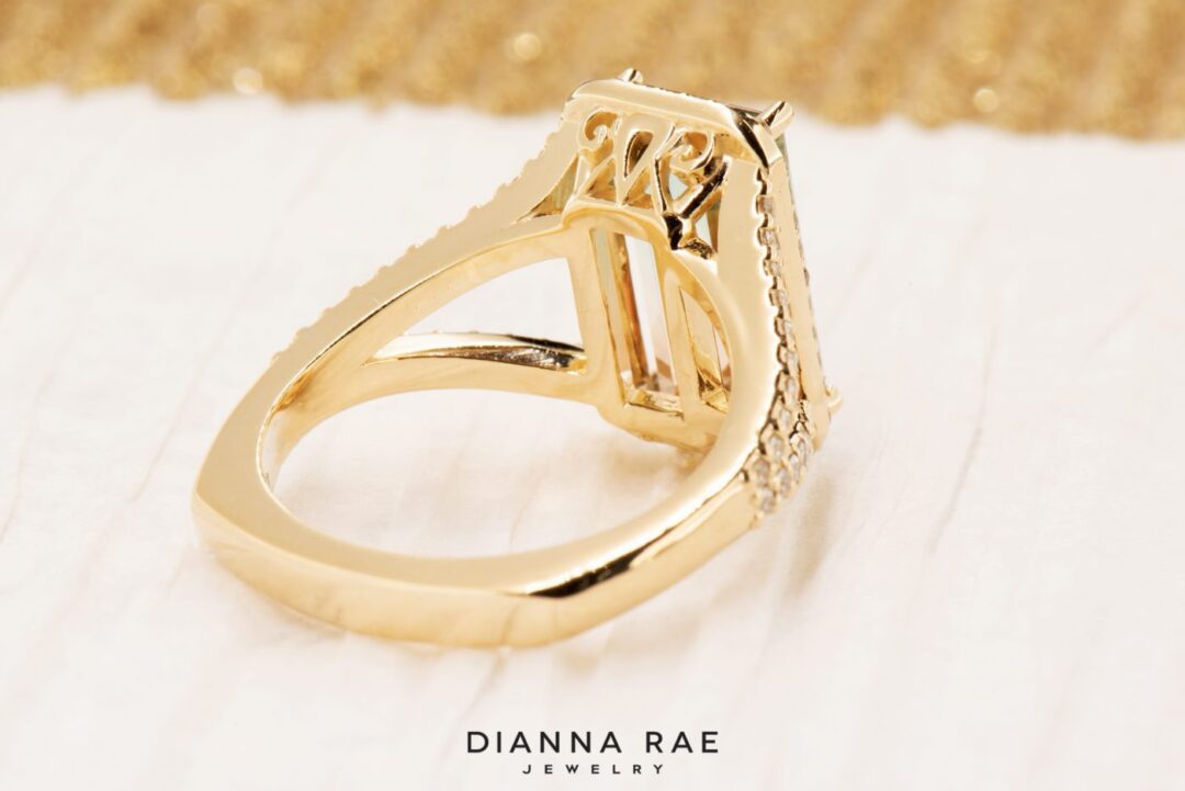 Louisiana Sunset - Yellow Gold Sunset Tourmaline Ring with Diamond Halo - Image 4