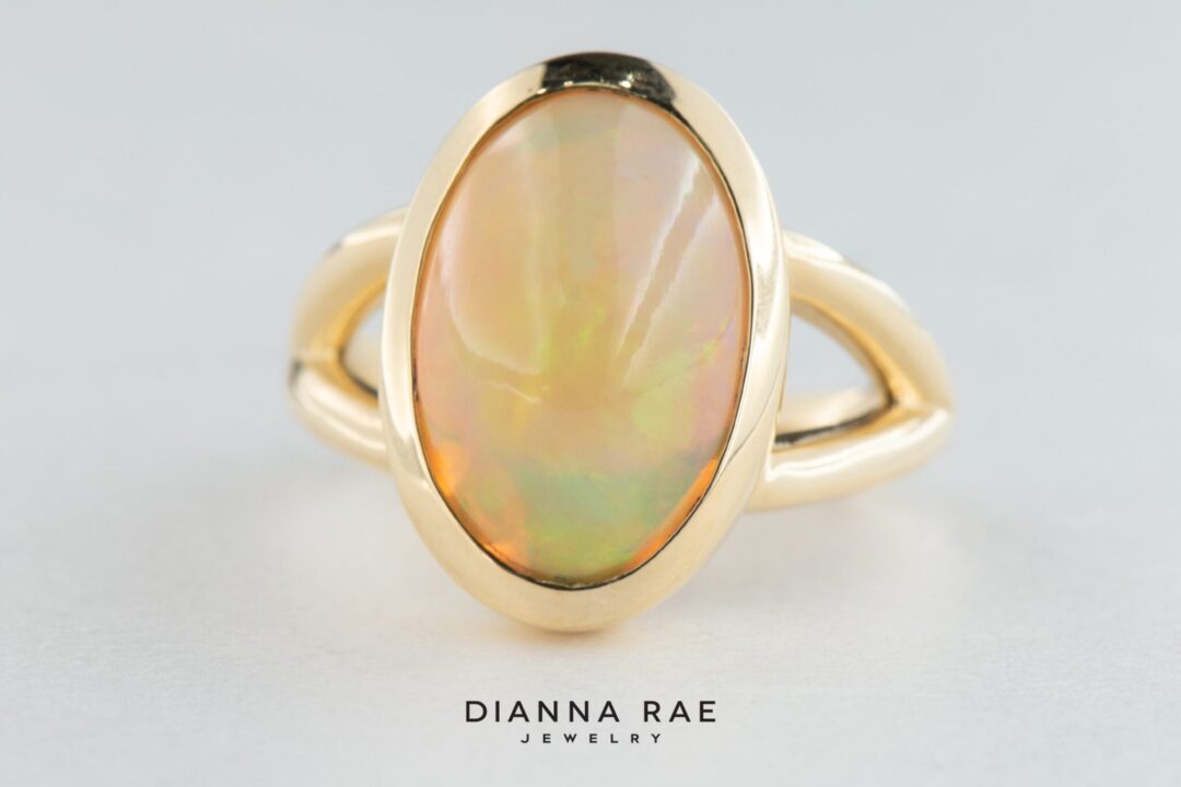 14K Yellow Gold Bezel Set Ethiopian Opal Split Shank Ring - Image 3