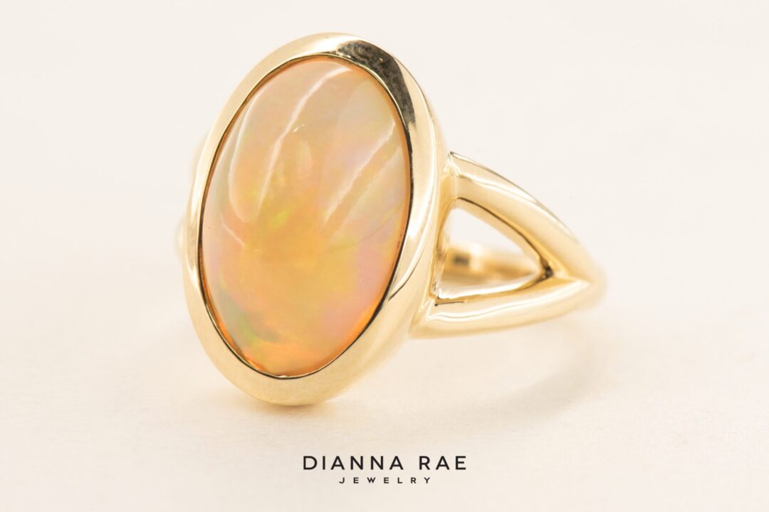 14K Yellow Gold Bezel Set Ethiopian Opal Split Shank Ring - Image 4