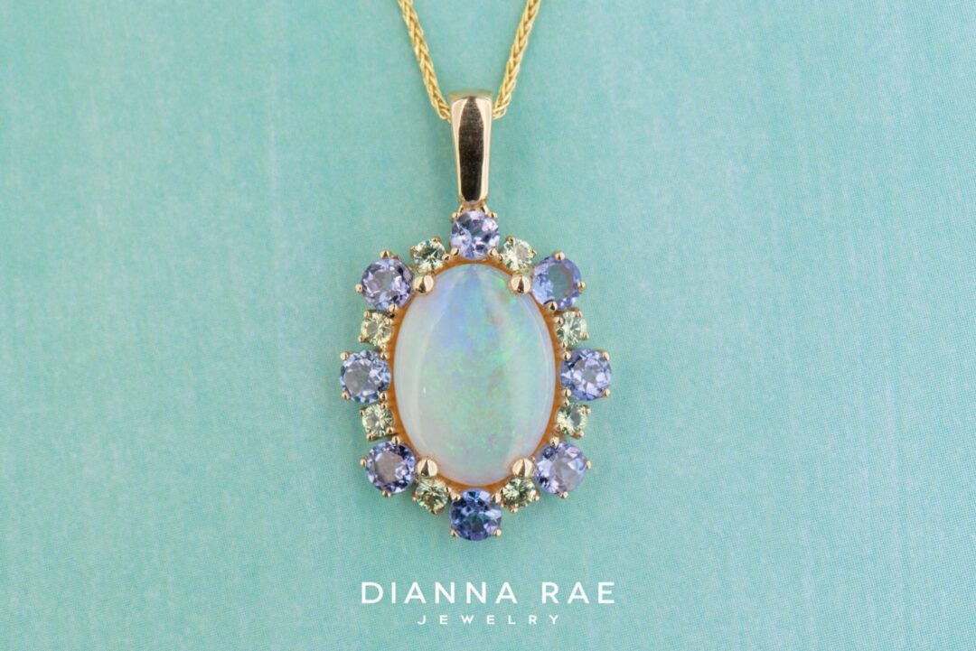 14k White Gold Opal Pendant with Tanzanite and Demantoid Garnets - Image 2