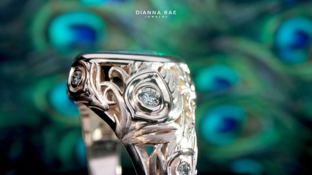 Tail Feathers - Black Opal Peacock Ring - Image 4