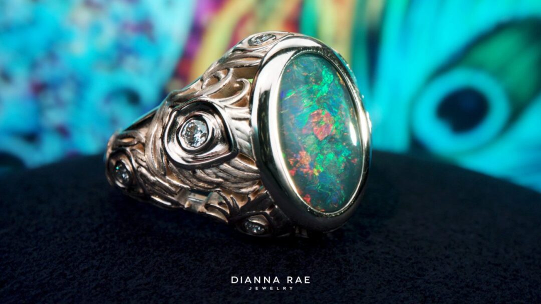 Tail Feathers - Black Opal Peacock Ring - Image 5