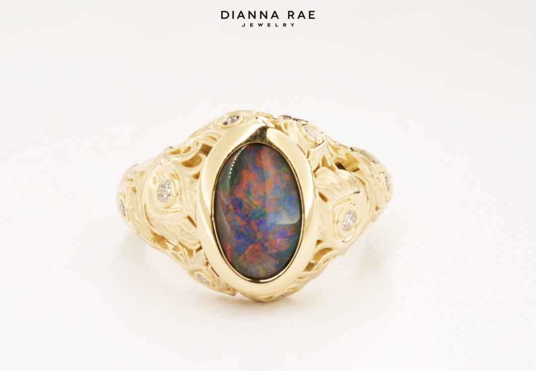 Tail Feathers - Black Opal Peacock Ring - Image 2