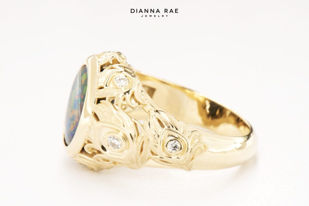 Tail Feathers - Black Opal Peacock Ring - Image 3
