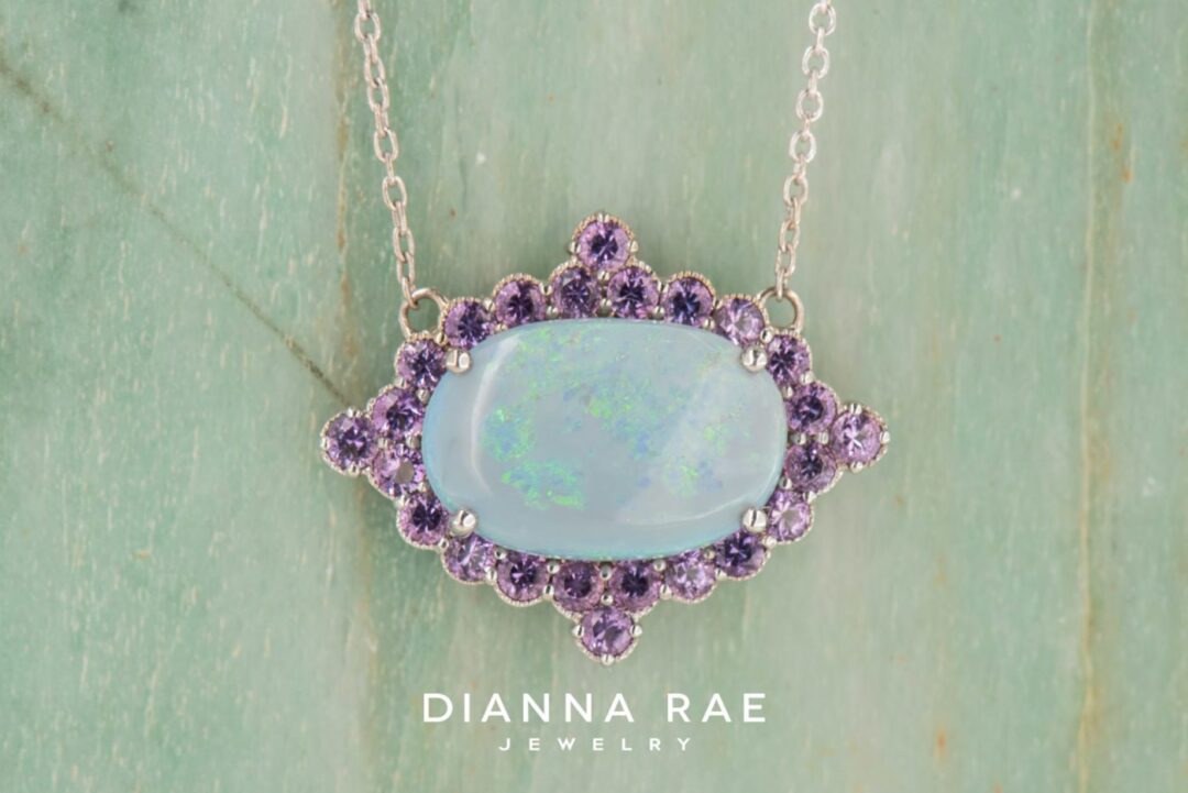 14k White Gold Opal and Amethyst Pendant