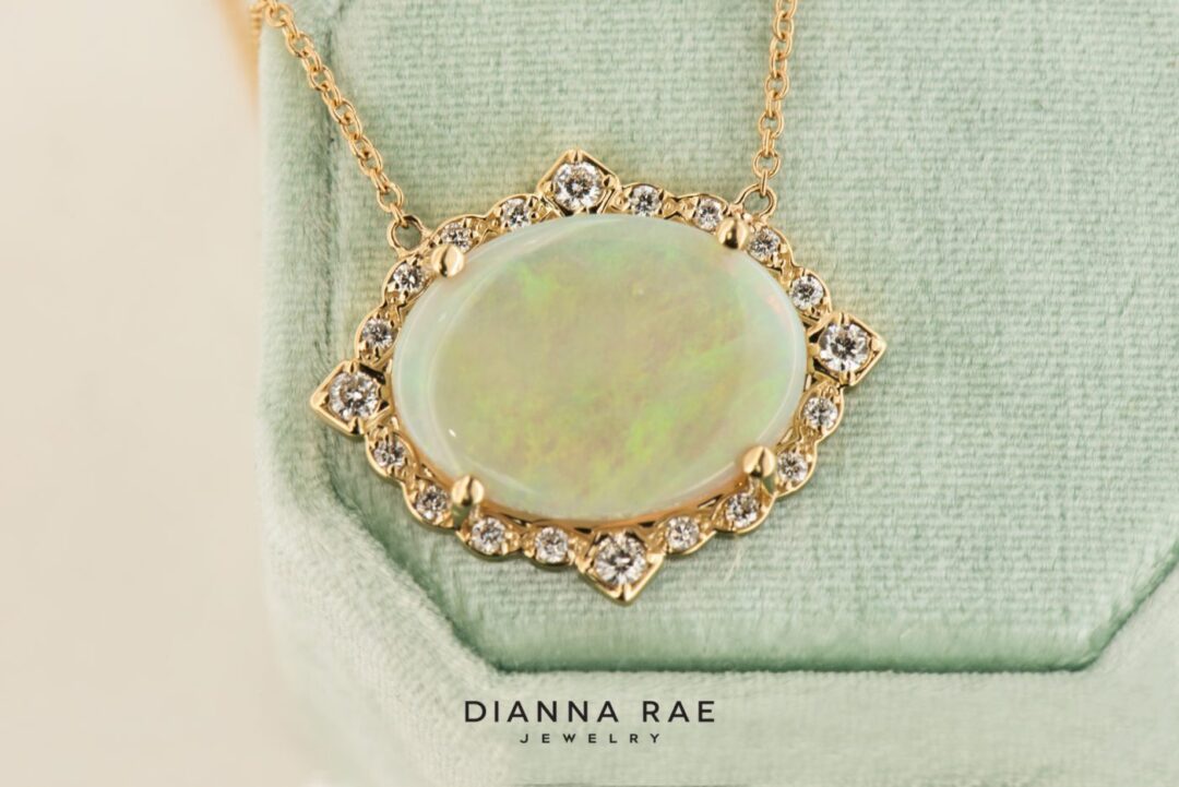 14k Yellow Gold Australian Opal and Diamond Necklace - Image 4
