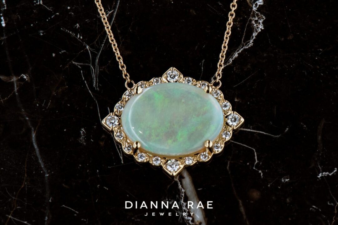 14k Yellow Gold Australian Opal and Diamond Necklace - Image 3